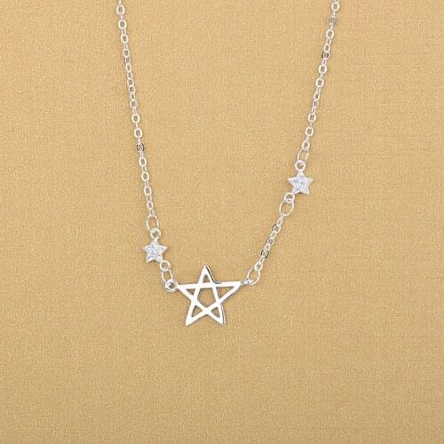 Fashion Women Silver Collar Necklaces 925 Sterling Silver Triple Crystal Star Pendant Necklaces Jewelry