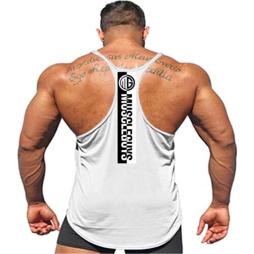 New Brand Fitness Clothing Bodybuilding Stringer Tank Top Men Cotton Curved hem Sleeveless shirt Y back Workout gyms Vest