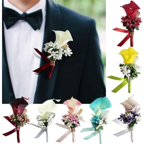 Mens Corsage For Suit Groomsman Clip-On Artificial Morning glory Boutonniere Male Brooch Charming Wedding Party Groom Corsage
