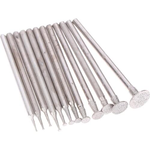 12Pcs 2.3 Shank Diamond Grinding Burr Needle Point Engraving Carving Polishing Glass Jade Stone Drill Bit Rotary Tool Set
