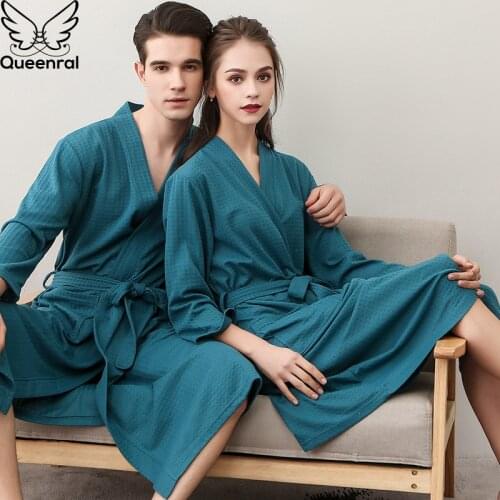 Queenral Male/Female Bathrobe Nightgown Summer Sleepwear Home Clothes For Men/Women Lovers Dressing Gowns M XL XXXL