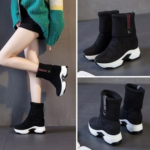 2020 Autumn Winter New Thick-bottomed Inner Heightened Womens Shoes Casual Elastic Socks Martin Boots