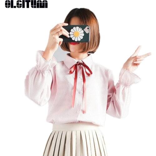 New Arrival Womens Shirts Preppy Style Bow Tie Blouses Fresh Petal Sleeves Shirts for Teenager Girls 4 Colors BS190