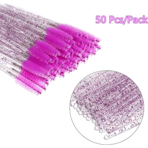 Good Quality Disposable 50 Pcs/Pack Crystal Eyelash Makeup Brush Diamond Handle Mascara Wands Eyelash Extension Too