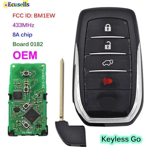 OEM 4 Buttons Smart Keyless Go Remote Car Key 312-314.3MHZ or 433MHz for Toyota Fortuner 8A Chip FCC ID:BM1EW 0182 Board TOY12