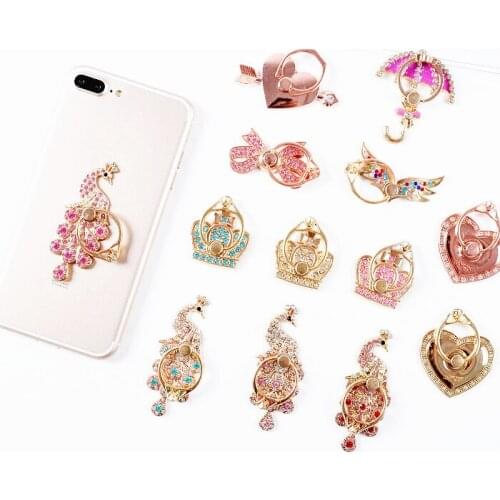 Wholesales 30pcs/lot Rhinestone Crown Mobile Phone Holder Universal Phone Ring Holder Wings Heart Phone Stand Finger Ring Holder