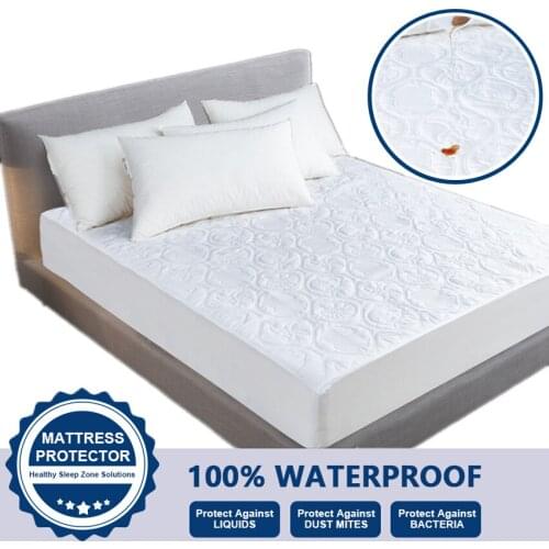 Thick 100% Waterproof Mattress Protector Solid Color Embossing Fitted Bed Sheet Bedding Mattress Cover Garterized Bedspread Mat