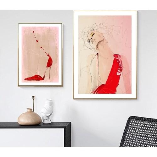 Abstract Line Poster and Prints Fashion Woman Feture High-Heeled Shoes Painting on The Wall Decor for Home Living Room