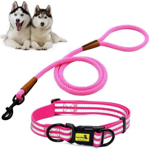 Easy On Pet Dog Collar And Leash Set Nylon Adjustabele Collar Dog Training Leash Reflective Pet Supplies Dog Accessories