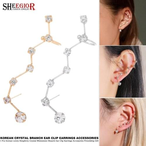 1Pcs Gold/Silver color Antler Ear Stud Clip Earring Crystal Branch Ear Hook Earrings for Women Girls Accessories Friendship Gift