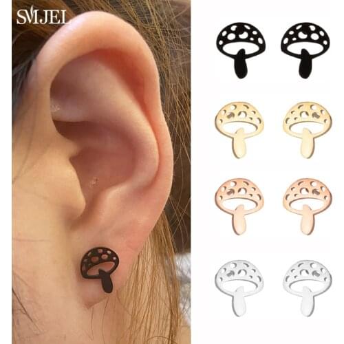 Black Enamel Mushroom Earrings for Women Trend Jewelry Girls 2021 New Vegetable Food Sweet Fresh Stainless Steel Ear Studs Gifts