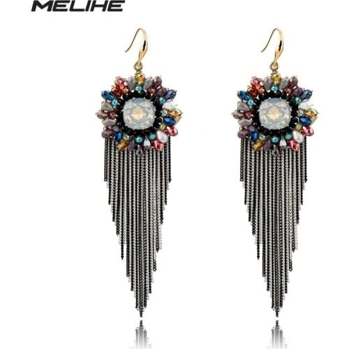 MELIHE Bohemian Earrings Fashion Jewelry Colorful Tassel Long Earrings for Women Drop Shipping Pendientes Mujer SER160035