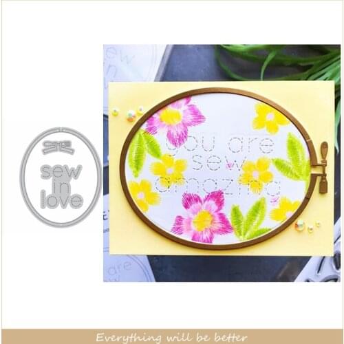 Sew In Love Round Frame Letter Words Sentence Alphabet Metal Cutting Dies Die Cut DIY Scrapbook Craft Make Cards New Stencils