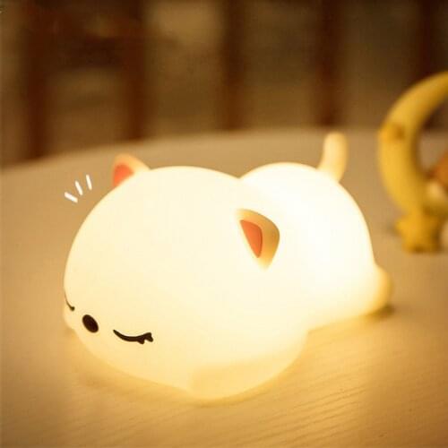 USB Rechargeable Night Light Cat Silicone Night Lights Touch Sensor Bedroom Bedside Lamp With Remote For Kids Baby Gift