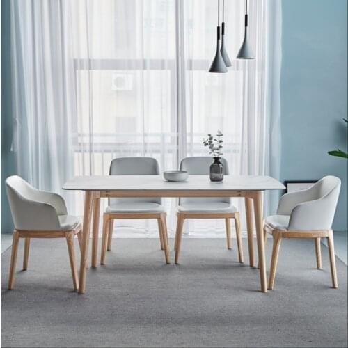 Nordic rock slab table white wax wood solid wood rice table log-colored table chair combination