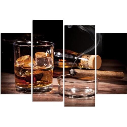 Modern Canvas Wall Art for Wall Whisky and Cigarette Poster for Home Decor 4 Panel Liquor Wall Art Drop shipping