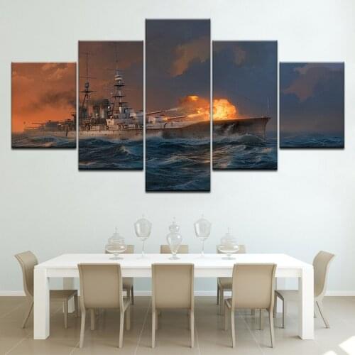 The boat on sea seascape modern Modular 5 panel HD Print wall Poster Canvas painting for Living Room Home Decor