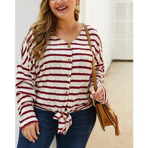 Autumn and winter new striped thin sweater 5XL 6XL 7XL 8XL 9XL 10XL bust 158CM sexy V-neck long-sleeved button casual sweater