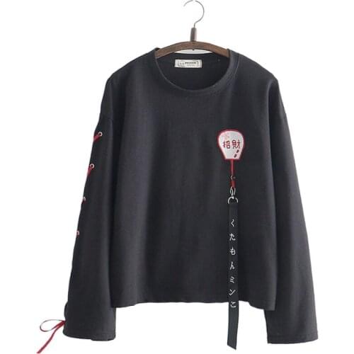 Women Hoodies Letter Embroidery Lace Up Sweatshirts 2020 Autumn Long Sleeve O-neck Pullover Sweet Style Female Cotton Tracksuits
