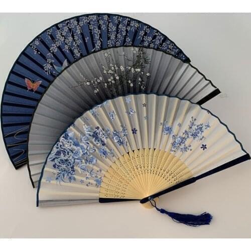 Vintage Style Silk Folding Fan Chinese Japanese Pattern Art Craft Gift Home Decoration Ornaments Dance Hand Fan