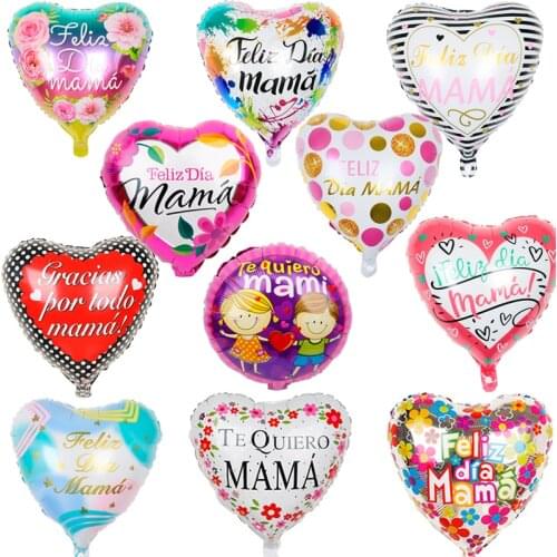 5pcs NEW 18inch Printed Spanish Mother Foil Balloons Mothers Day Heart Shape I Love You Mama Balloon Gifts Birthday Decoration