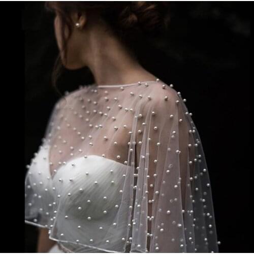 Pearls Wedding Bolero Bridal Cloak Ivory Wedding Cape short front long back Women Wrap Cape Evening Wrap Shawl
