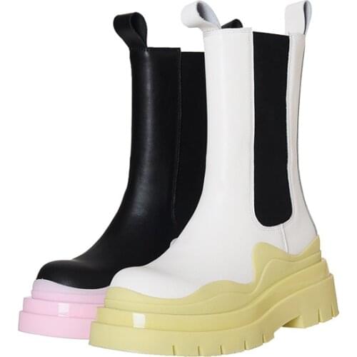 ZJVI Women 2021 Fashion Platform Genuine Leather PU Autumn Winter Ankle Boots 2cm Low Wedges Heels Woman Ladies Shoes For Girls