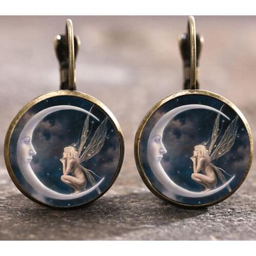 1 pair Fairy Trendy Glass Cabochon 18 MM Lever Back Moon Women 2021 Earrings Stainless Steel&Wedding Earrings Fashion Jewelry