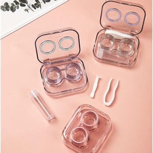 1PC Portable Contact Lens Box for Women Travel Contact Lenses Case Transparent Tweezers Suction Stick Container Set