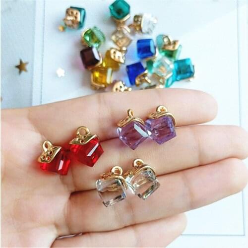10Pcs/Lot Zinc Alloy Square Crystal Necklace Charms DIY Handmade Making Hair Earring Jewelry Pendant Material Accessories 2019