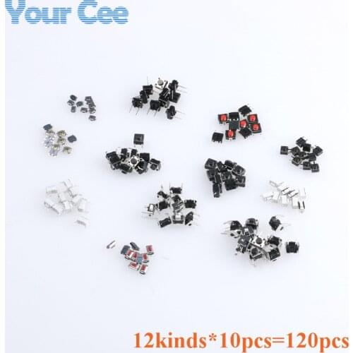 120pcs=12kinds*10pcs Tact Switch Tactile Push Button Switch Kit SMD Assortment Diy Electronic Component Kit