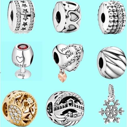 2020 new Original 925 Sterling Silver Charms Fit Pandora Charm Bracelets Fashion Jewelry DIY Band of Hearts Clip Charm Beads