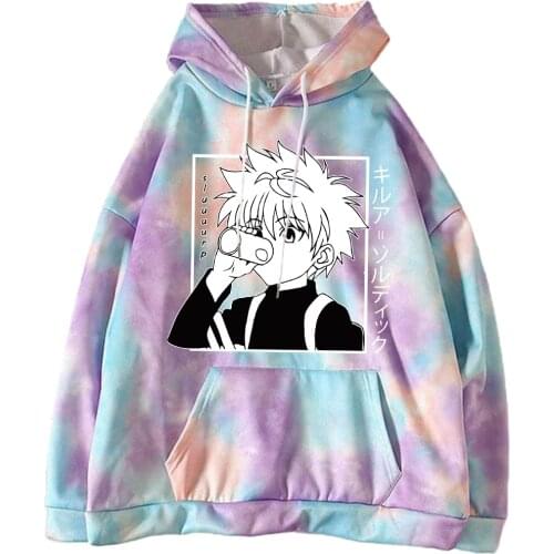 2021 Japanese Anime Funny Killua Eyes Killua HxH Hoodies Hunter X Hunter Tie-dye Sweatshirts Streetwear Clothes