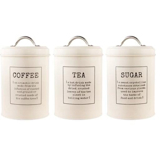 3 Pcs Airtight Store Empty Coffee Tea Cans with Handle Lid Kitchen Food Cafe Powder Storage Box Tin Canister Container