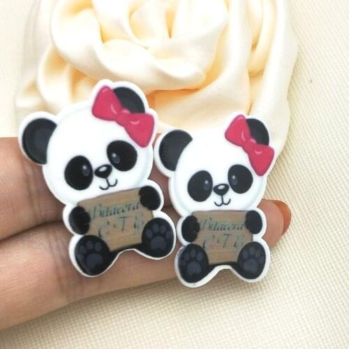 30pcs/50pcs Flat Back Planar Resin Cartoon Panda Acrylic Resin Cabochons for DIY bow Decoration 25*35mm R1578