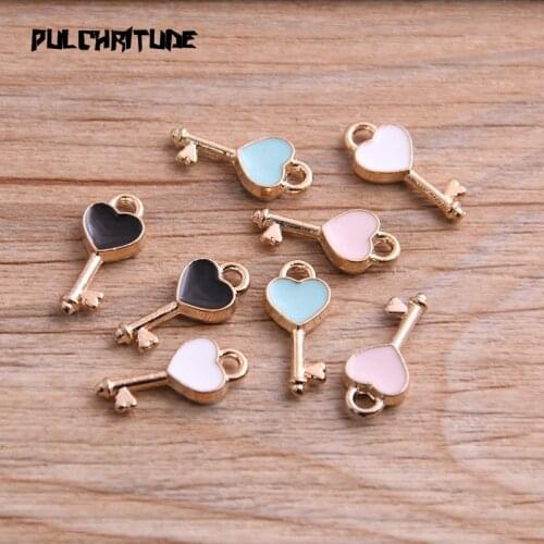 12pcs 7*16mm Four Color Alloy Metal Drop Oil Small Key Charms Pendant For DIY Bracelet Necklace Jewelry Making