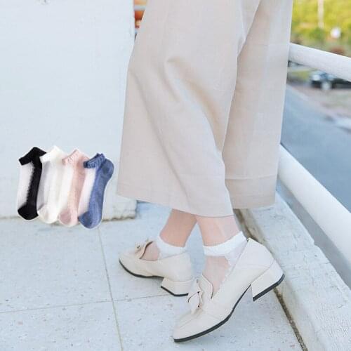 4 Pairs/lot Transparent Short Lace Sock 2021 Women Spring And Summer Hollow Out Boat Socks Slippers Female Soft Low Invisible