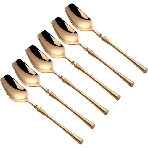 6Pcs Stainless Steel Dinner Spoon Set Silver Gold Dessert Fork Tableware Dinnerware Mirror Polished Kitchen Flatware Set