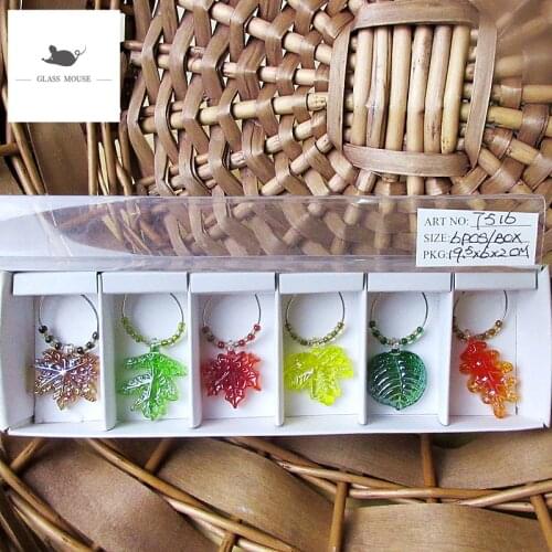 6pcs Wine Glass Charms Rings ins style Glass Turtle leaf ornament Goblet Drinking Markers Pendant Table Party Favors Supplies