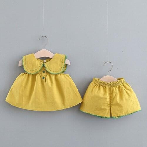 Childrens Clothing Casual 2021 Summer New Girls Fashion Big Lapel Baby Shirt Shorts Suit Infant Baby Clothes Kid Suit 0-4 Years