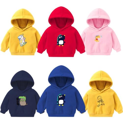 2021 Kids Hoodies Baby Boys Girls Dinosaur Print Hooded Sweatshirts Autumn Winter Children Cartoon Tops Warm Pullovers Clothing