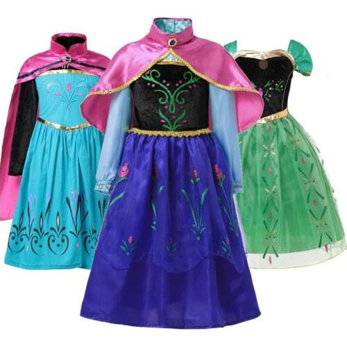 Disney Girls Princess Dress Children Anna Costume for Carnival Kids Snow Queen Frozen Holiday Birthday Party Dress Girl Clothes