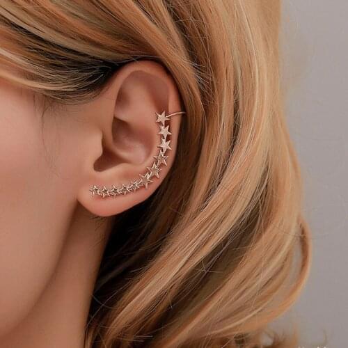 DoreenBeads 1PC New Fashion Ear Cuff Clip On Stud Wrap Piercing Earrings For Women For Left Ear Pentagram Star Charms Gift 50mm