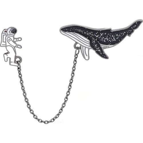 Astronaut Whale Tassel Chain Enamel Pins Brooches Universe Galaxy Badges Women Men Jackets Lapel Pin Fashion Collection Jewelry