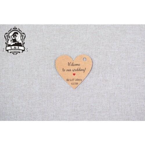 #12 200 pcs 5x4.637cm kraft/white paper label Heart shape label bachelorette tags personalized tag Label customization