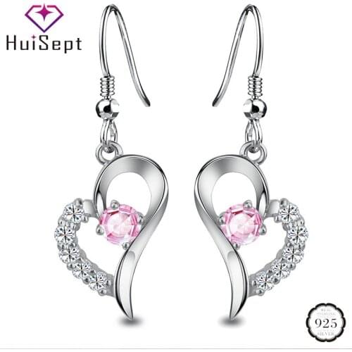 HuiSept Fashion Drop Earrings 925 Silver Jewelry Heart-shaped Zircon Gemstones Earrings for Female Wedding Party Gifts Wholesale