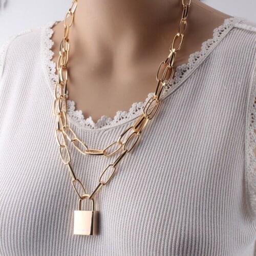 Personalized Punk Necklace Sweater Chain Mens and Womens Chain Rock Trend Multilayer Lock Necklace Jewelry New Necklace 2021