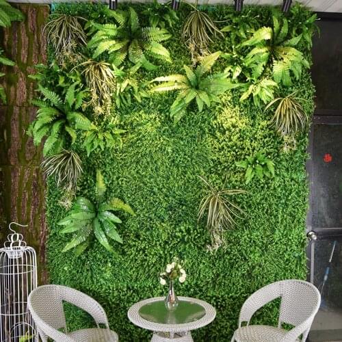 2mx1m Artificial Plant Wall Flower Wall Panels Green Plastic Lawn Tropical Leaves DIY Wedding Home Decoration Accessories