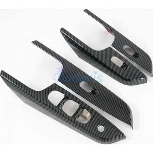 Carbon Fiber Look Interior Door Armrest Panel Window Lift Button Cover For Nissan NAVARA D23 Frontier NP300 2016-2020
