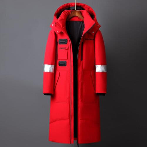 Winter Men Long White Duck Down Jackets Hooded 2021 Fashion Thicken Warm Overcoats Loose Down Coats Man Parkas Black Red White